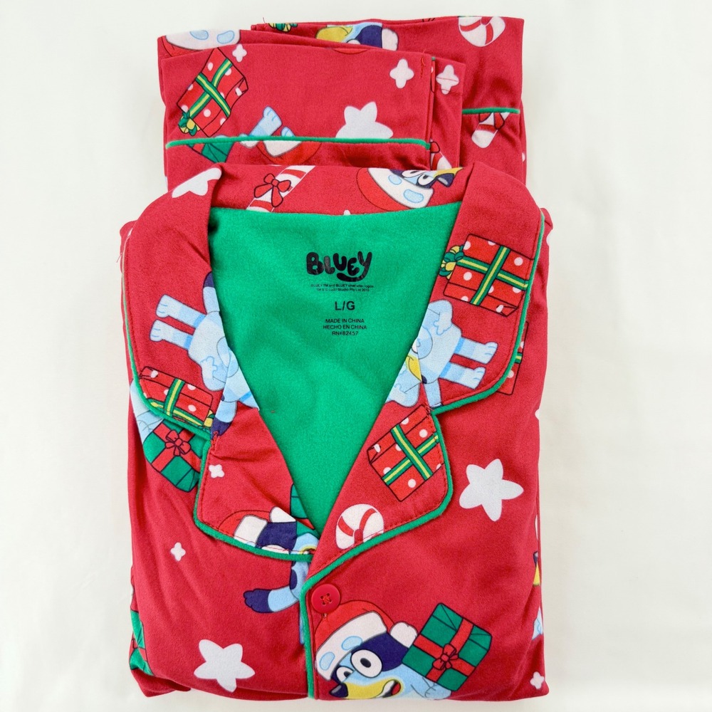 Bluey Women's L Christmas Pajama Set Red Santa Holiday 2 Piece PJs